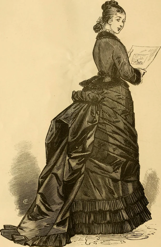 An illustration from Fashion book : novelties, costumes, mantles, millinery, etc., 1874, leaf 15