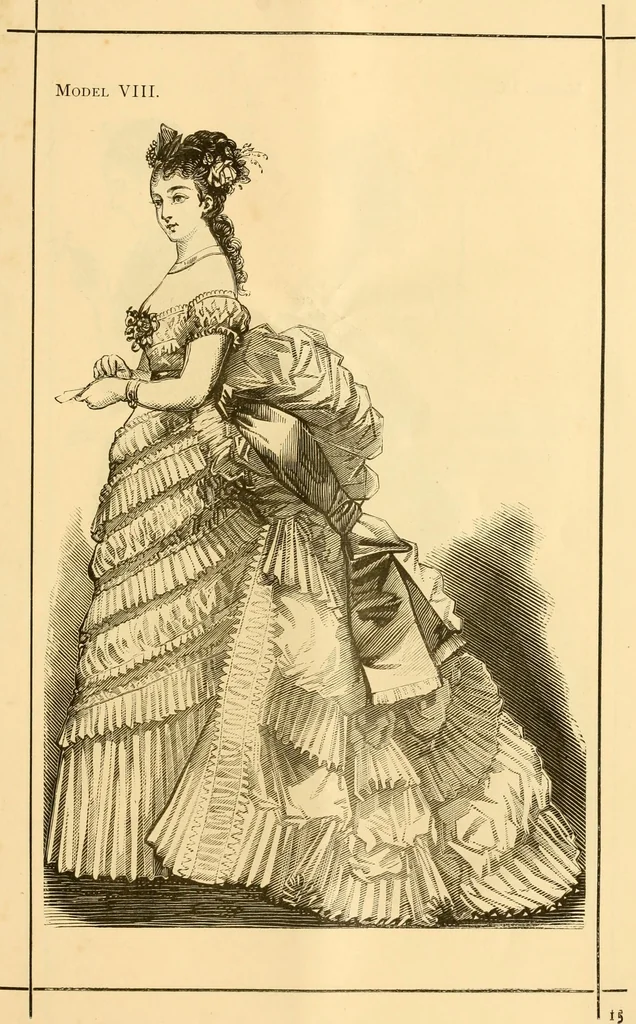 An illustration from Fashion book : novelties, costumes, mantles, millinery, etc., 1874, leaf 18