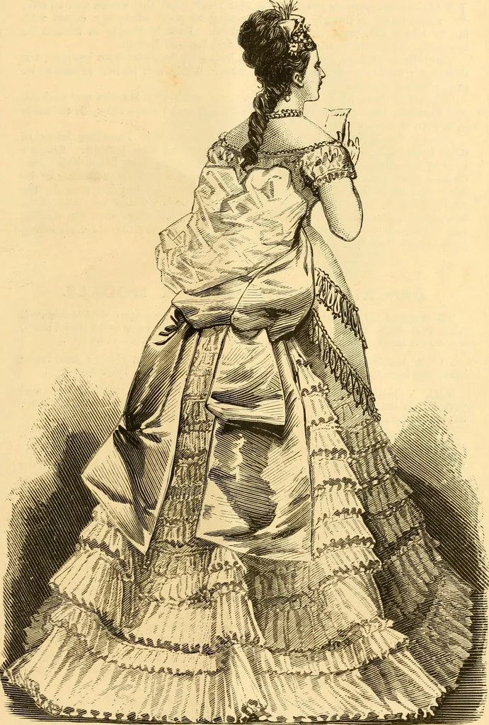 An illustration from Fashion book : novelties, costumes, mantles, millinery, etc., 1874, leaf 20