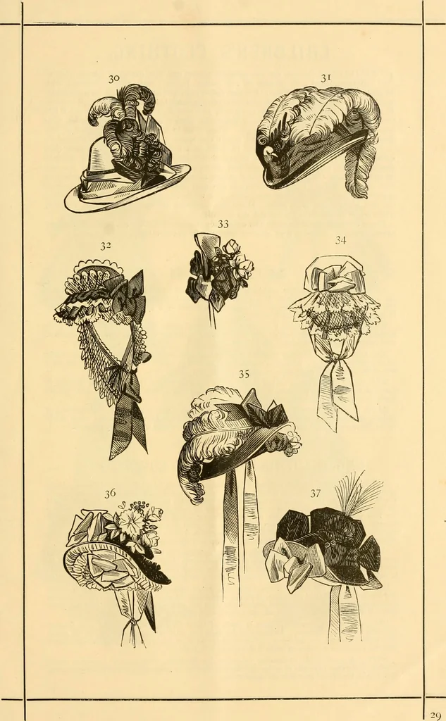 An illustration from Fashion book : novelties, costumes, mantles, millinery, etc., 1874, leaf 32