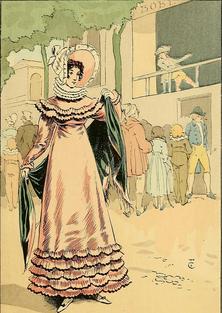 An illustration from Fashion in Paris; the various phases of feminine taste and aesthetics from 1797 to 1897, 1898, leaf 155
