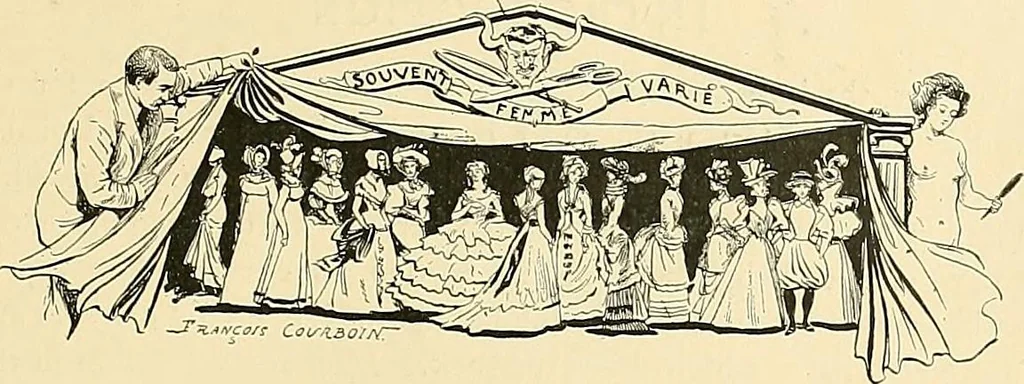 An illustration from Fashion in Paris; the various phases of feminine taste and aesthetics from 1797 to 1897, 1898, leaf 9