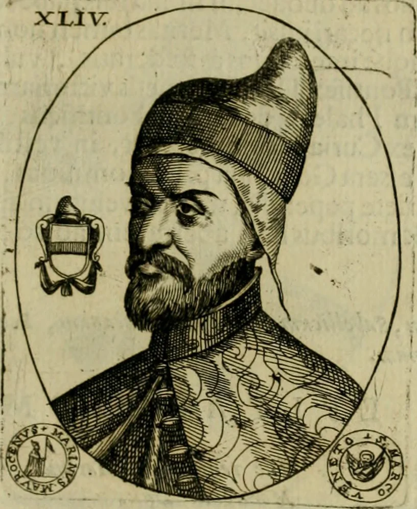 An illustration from Fasti ducales ab Anafesto I. ad Silvestrum Valerium Venetorum ducem : cum eorum iconibus, insignibus, nummismatibus publicis, & privatis aere sculptis : inscriptionibus ex aula M. Consilii, ac sepulchralibus : adiectae sunt adnotationes, ad vitam cuiusque principis, rerum, quae omissae fuerant, 1696, leaf 104