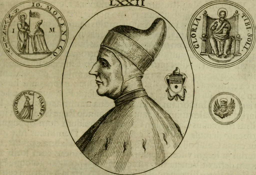 An illustration from Fasti ducales ab Anafesto I. ad Silvestrum Valerium Venetorum ducem : cum eorum iconibus, insignibus, nummismatibus publicis, & privatis aere sculptis : inscriptionibus ex aula M. Consilii, ac sepulchralibus : adiectae sunt adnotationes, ad vitam cuiusque principis, rerum, quae omissae fuerant, 1696, leaf 188