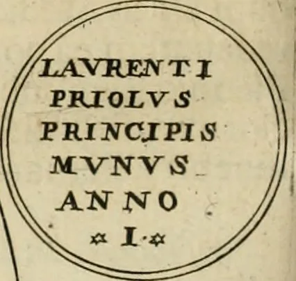 An illustration from Fasti ducales ab Anafesto I. ad Silvestrum Valerium Venetorum ducem : cum eorum iconibus, insignibus, nummismatibus publicis, & privatis aere sculptis : inscriptionibus ex aula M. Consilii, ac sepulchralibus : adiectae sunt adnotationes, ad vitam cuiusque principis, rerum, quae omissae fuerant, 1696, leaf 221