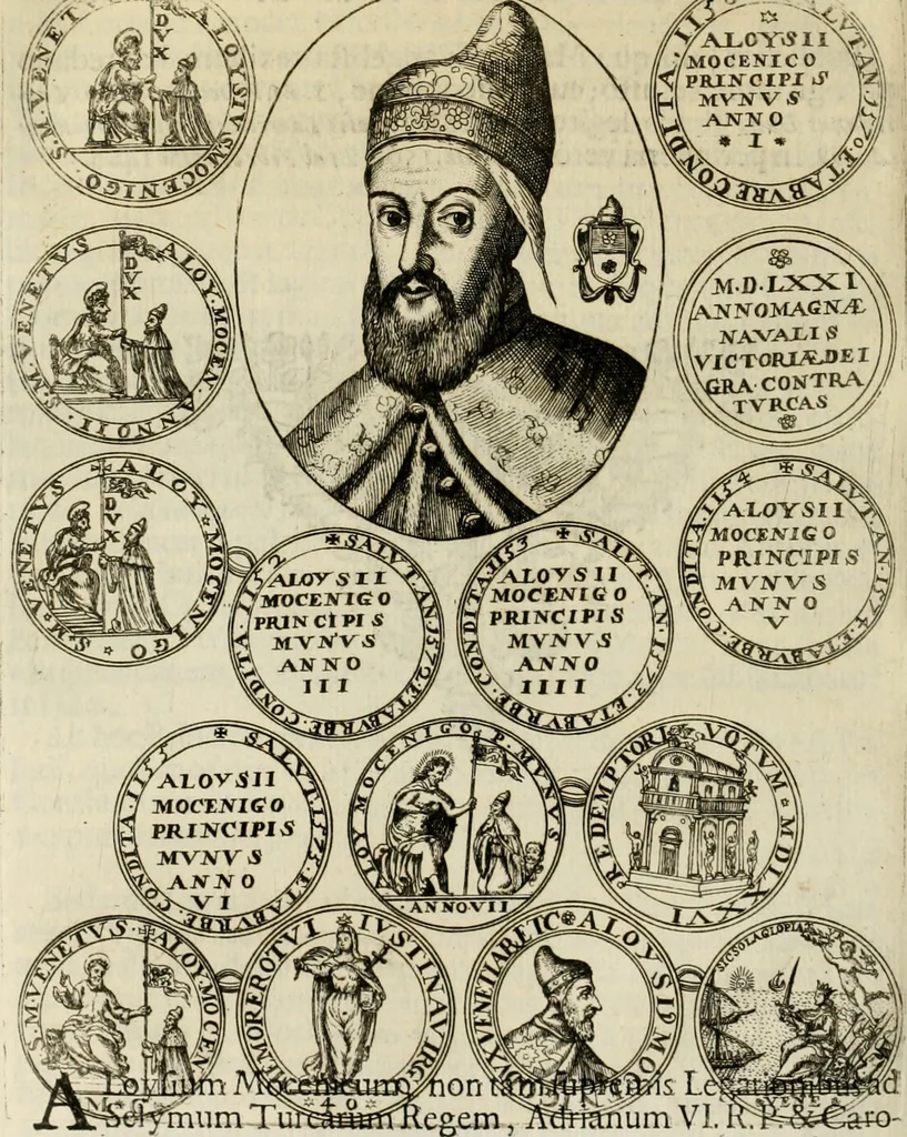 An illustration from Fasti ducales ab Anafesto I. ad Silvestrum Valerium Venetorum ducem : cum eorum iconibus, insignibus, nummismatibus publicis, & privatis aere sculptis : inscriptionibus ex aula M. Consilii, ac sepulchralibus : adiectae sunt adnotationes, ad vitam cuiusque principis, rerum, quae omissae fuerant, 1696, leaf 229