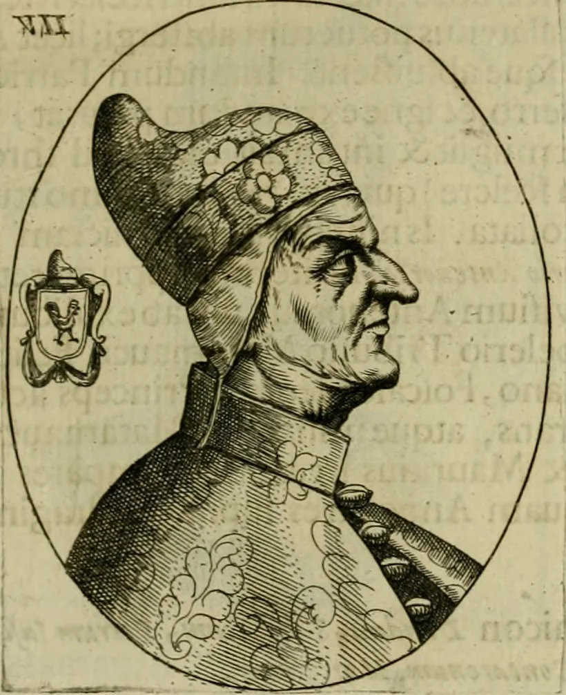 An illustration from Fasti ducales ab Anafesto I. ad Silvestrum Valerium Venetorum ducem : cum eorum iconibus, insignibus, nummismatibus publicis, & privatis aere sculptis : inscriptionibus ex aula M. Consilii, ac sepulchralibus : adiectae sunt adnotationes, ad vitam cuiusque principis, rerum, quae omissae fuerant, 1696, leaf 26