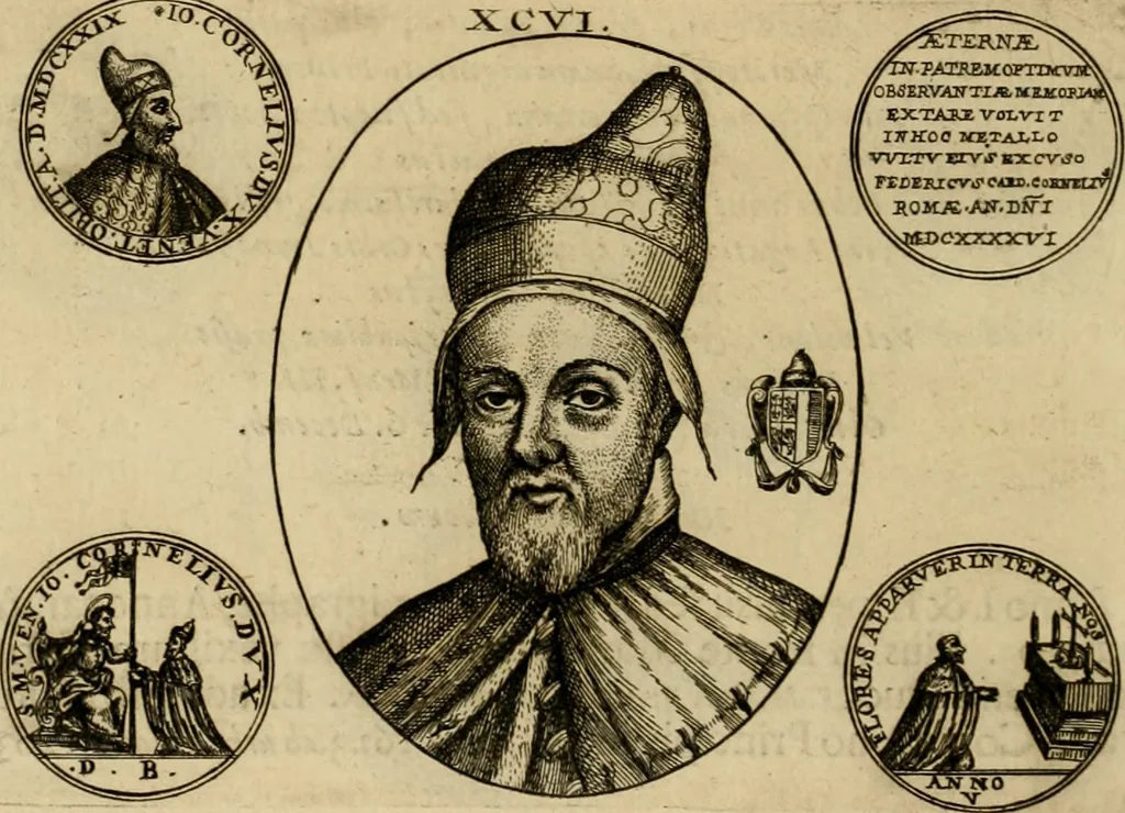 An illustration from Fasti ducales ab Anafesto I. ad Silvestrum Valerium Venetorum ducem : cum eorum iconibus, insignibus, nummismatibus publicis, & privatis aere sculptis : inscriptionibus ex aula M. Consilii, ac sepulchralibus : adiectae sunt adnotationes, ad vitam cuiusque principis, rerum, quae omissae fuerant, 1696, leaf 269