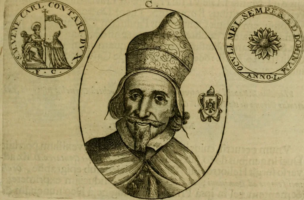 An illustration from Fasti ducales ab Anafesto I. ad Silvestrum Valerium Venetorum ducem : cum eorum iconibus, insignibus, nummismatibus publicis, & privatis aere sculptis : inscriptionibus ex aula M. Consilii, ac sepulchralibus : adiectae sunt adnotationes, ad vitam cuiusque principis, rerum, quae omissae fuerant, 1696, leaf 282