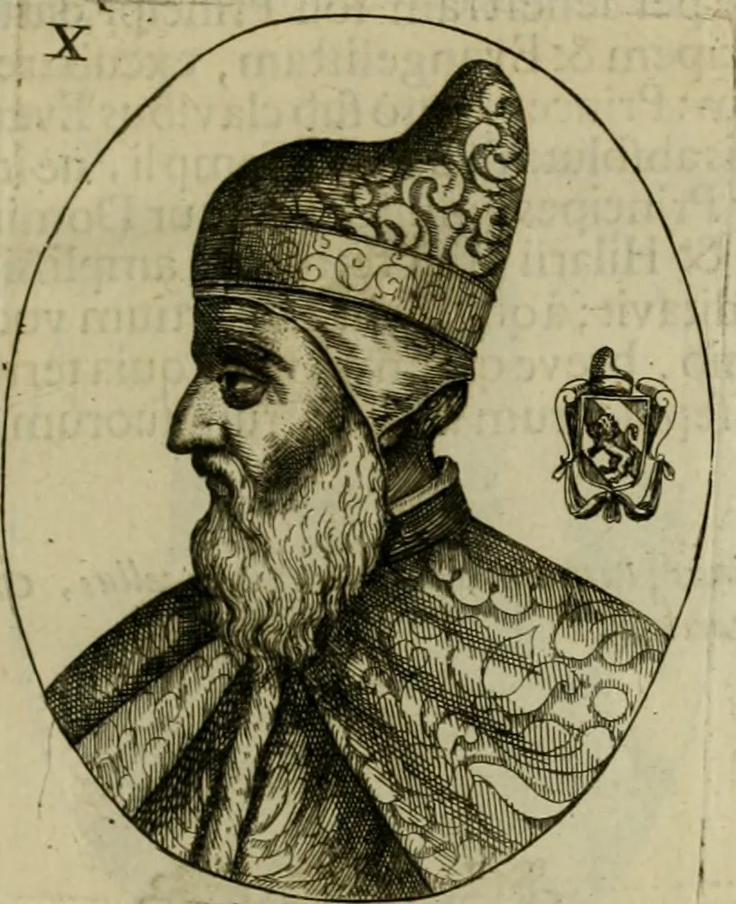 An illustration from Fasti ducales ab Anafesto I. ad Silvestrum Valerium Venetorum ducem : cum eorum iconibus, insignibus, nummismatibus publicis, & privatis aere sculptis : inscriptionibus ex aula M. Consilii, ac sepulchralibus : adiectae sunt adnotationes, ad vitam cuiusque principis, rerum, quae omissae fuerant, 1696, leaf 32