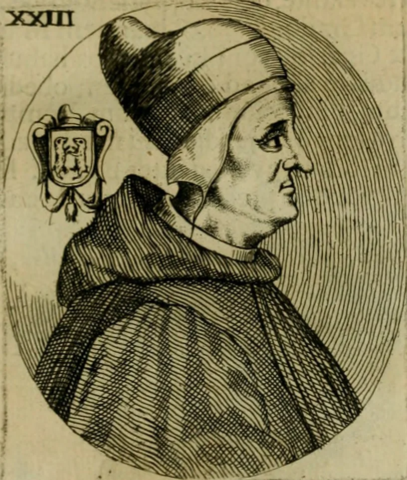 An illustration from Fasti ducales ab Anafesto I. ad Silvestrum Valerium Venetorum ducem : cum eorum iconibus, insignibus, nummismatibus publicis, & privatis aere sculptis : inscriptionibus ex aula M. Consilii, ac sepulchralibus : adiectae sunt adnotationes, ad vitam cuiusque principis, rerum, quae omissae fuerant, 1696, leaf 58
