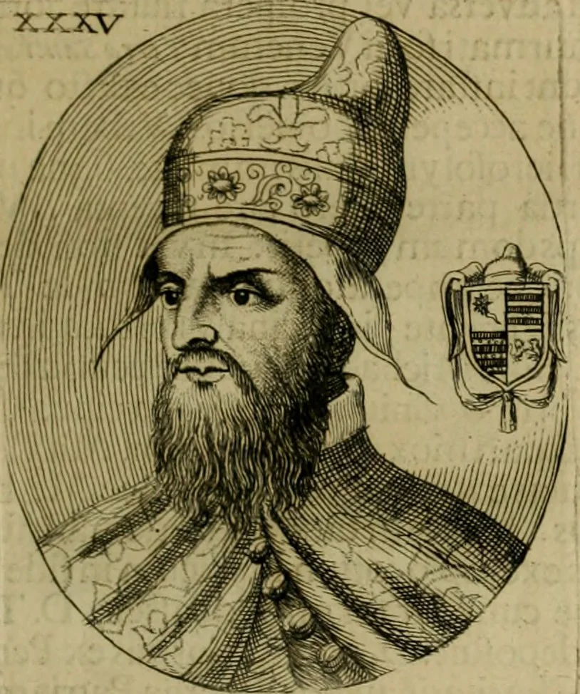An illustration from Fasti ducales ab Anafesto I. ad Silvestrum Valerium Venetorum ducem : cum eorum iconibus, insignibus, nummismatibus publicis, & privatis aere sculptis : inscriptionibus ex aula M. Consilii, ac sepulchralibus : adiectae sunt adnotationes, ad vitam cuiusque principis, rerum, quae omissae fuerant, 1696, leaf 82