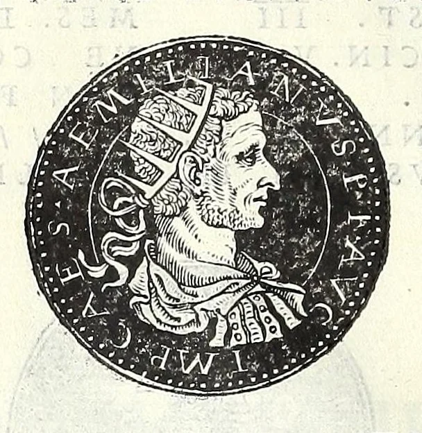 An illustration from Fasti et trivmphi Rom. a Romvlo rege vsqve ad Carolvm V. Caes. Aug., sive, Epitome regum, consulum, dictatorum, magistror. equitum, tribunorum militum consulari potestate, censorum, impp. & aliorum magistratuum Roman. cum orientalium tum occidentalium, ex antiquitatum monumentis maxima cum fide ac diligentia desumpta, 1557, leaf 100