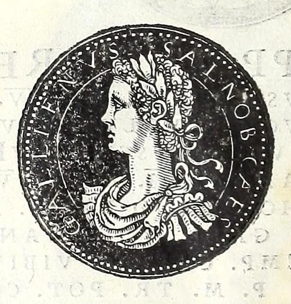 An illustration from Fasti et trivmphi Rom. a Romvlo rege vsqve ad Carolvm V. Caes. Aug., sive, Epitome regum, consulum, dictatorum, magistror. equitum, tribunorum militum consulari potestate, censorum, impp. & aliorum magistratuum Roman. cum orientalium tum occidentalium, ex antiquitatum monumentis maxima cum fide ac diligentia desumpta, 1557, leaf 100