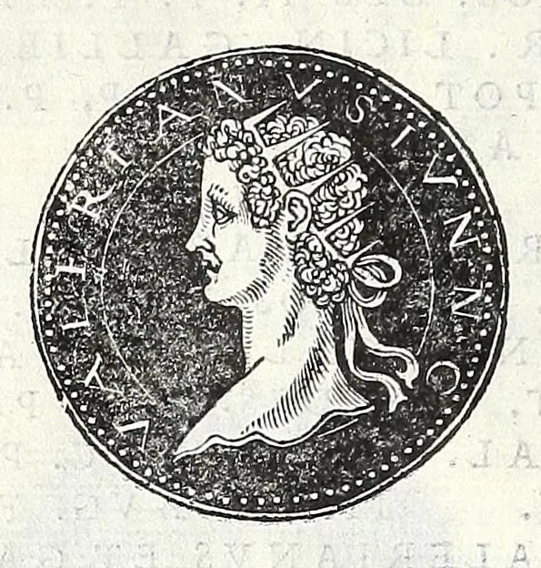 An illustration from Fasti et trivmphi Rom. a Romvlo rege vsqve ad Carolvm V. Caes. Aug., sive, Epitome regum, consulum, dictatorum, magistror. equitum, tribunorum militum consulari potestate, censorum, impp. & aliorum magistratuum Roman. cum orientalium tum occidentalium, ex antiquitatum monumentis maxima cum fide ac diligentia desumpta, 1557, leaf 102