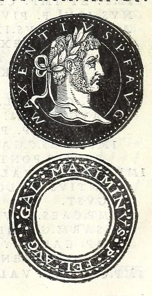An illustration from Fasti et trivmphi Rom. a Romvlo rege vsqve ad Carolvm V. Caes. Aug., sive, Epitome regum, consulum, dictatorum, magistror. equitum, tribunorum militum consulari potestate, censorum, impp. & aliorum magistratuum Roman. cum orientalium tum occidentalium, ex antiquitatum monumentis maxima cum fide ac diligentia desumpta, 1557, leaf 114