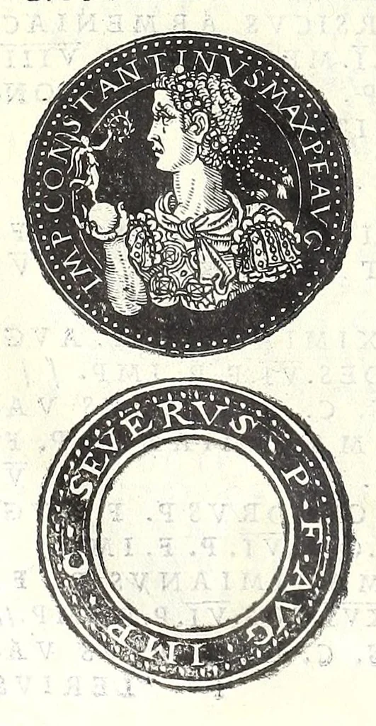 An illustration from Fasti et trivmphi Rom. a Romvlo rege vsqve ad Carolvm V. Caes. Aug., sive, Epitome regum, consulum, dictatorum, magistror. equitum, tribunorum militum consulari potestate, censorum, impp. & aliorum magistratuum Roman. cum orientalium tum occidentalium, ex antiquitatum monumentis maxima cum fide ac diligentia desumpta, 1557, leaf 114