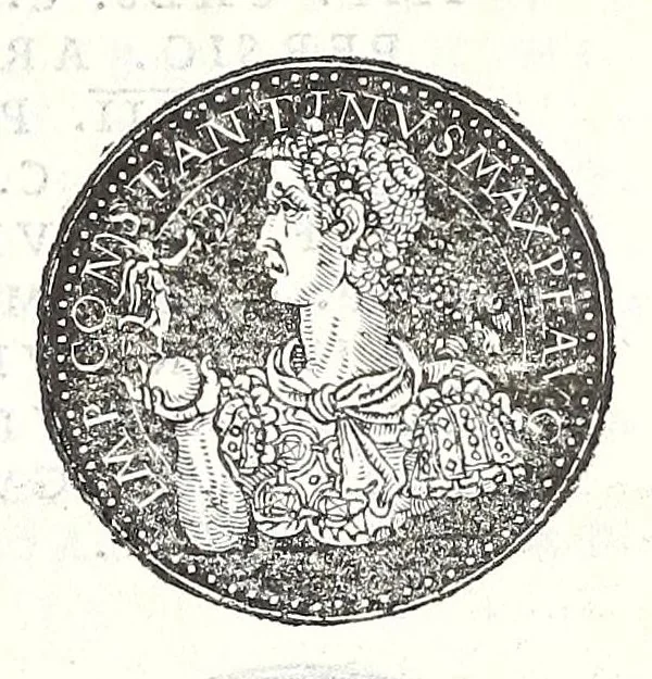 An illustration from Fasti et trivmphi Rom. a Romvlo rege vsqve ad Carolvm V. Caes. Aug., sive, Epitome regum, consulum, dictatorum, magistror. equitum, tribunorum militum consulari potestate, censorum, impp. & aliorum magistratuum Roman. cum orientalium tum occidentalium, ex antiquitatum monumentis maxima cum fide ac diligentia desumpta, 1557, leaf 115