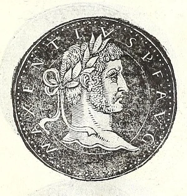 An illustration from Fasti et trivmphi Rom. a Romvlo rege vsqve ad Carolvm V. Caes. Aug., sive, Epitome regum, consulum, dictatorum, magistror. equitum, tribunorum militum consulari potestate, censorum, impp. & aliorum magistratuum Roman. cum orientalium tum occidentalium, ex antiquitatum monumentis maxima cum fide ac diligentia desumpta, 1557, leaf 115