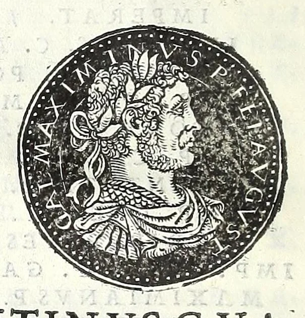 An illustration from Fasti et trivmphi Rom. a Romvlo rege vsqve ad Carolvm V. Caes. Aug., sive, Epitome regum, consulum, dictatorum, magistror. equitum, tribunorum militum consulari potestate, censorum, impp. & aliorum magistratuum Roman. cum orientalium tum occidentalium, ex antiquitatum monumentis maxima cum fide ac diligentia desumpta, 1557, leaf 118