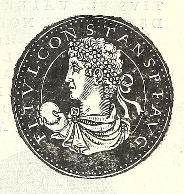 An illustration from Fasti et trivmphi Rom. a Romvlo rege vsqve ad Carolvm V. Caes. Aug., sive, Epitome regum, consulum, dictatorum, magistror. equitum, tribunorum militum consulari potestate, censorum, impp. & aliorum magistratuum Roman. cum orientalium tum occidentalium, ex antiquitatum monumentis maxima cum fide ac diligentia desumpta, 1557, leaf 123