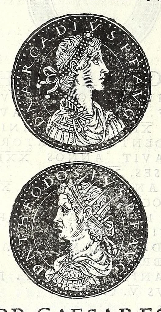 An illustration from Fasti et trivmphi Rom. a Romvlo rege vsqve ad Carolvm V. Caes. Aug., sive, Epitome regum, consulum, dictatorum, magistror. equitum, tribunorum militum consulari potestate, censorum, impp. & aliorum magistratuum Roman. cum orientalium tum occidentalium, ex antiquitatum monumentis maxima cum fide ac diligentia desumpta, 1557, leaf 136