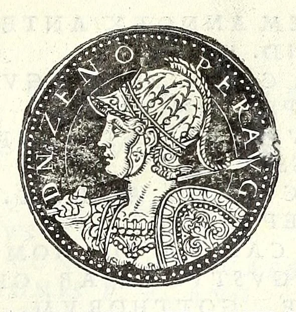 An illustration from Fasti et trivmphi Rom. a Romvlo rege vsqve ad Carolvm V. Caes. Aug., sive, Epitome regum, consulum, dictatorum, magistror. equitum, tribunorum militum consulari potestate, censorum, impp. & aliorum magistratuum Roman. cum orientalium tum occidentalium, ex antiquitatum monumentis maxima cum fide ac diligentia desumpta, 1557, leaf 145