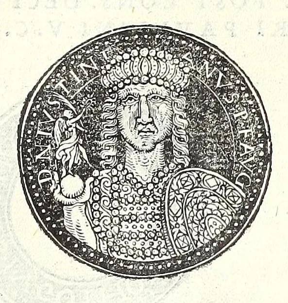 An illustration from Fasti et trivmphi Rom. a Romvlo rege vsqve ad Carolvm V. Caes. Aug., sive, Epitome regum, consulum, dictatorum, magistror. equitum, tribunorum militum consulari potestate, censorum, impp. & aliorum magistratuum Roman. cum orientalium tum occidentalium, ex antiquitatum monumentis maxima cum fide ac diligentia desumpta, 1557, leaf 151