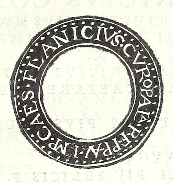An illustration from Fasti et trivmphi Rom. a Romvlo rege vsqve ad Carolvm V. Caes. Aug., sive, Epitome regum, consulum, dictatorum, magistror. equitum, tribunorum militum consulari potestate, censorum, impp. & aliorum magistratuum Roman. cum orientalium tum occidentalium, ex antiquitatum monumentis maxima cum fide ac diligentia desumpta, 1557, leaf 155