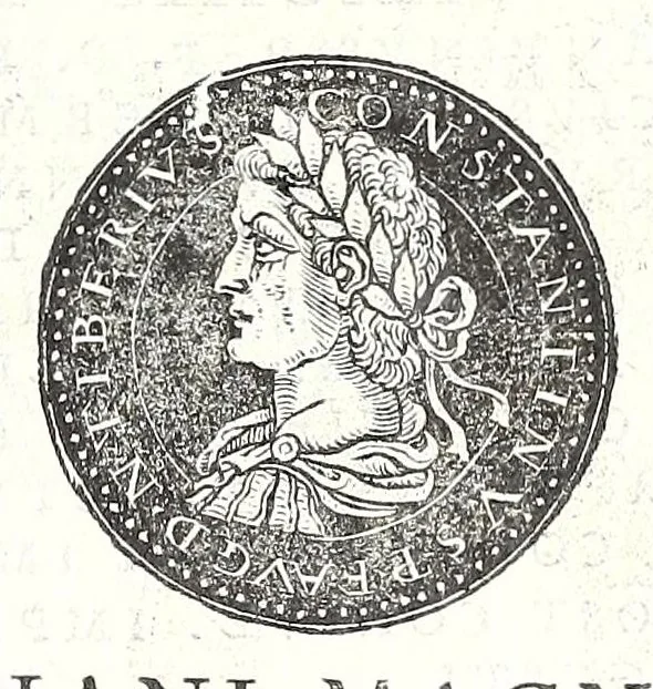 An illustration from Fasti et trivmphi Rom. a Romvlo rege vsqve ad Carolvm V. Caes. Aug., sive, Epitome regum, consulum, dictatorum, magistror. equitum, tribunorum militum consulari potestate, censorum, impp. & aliorum magistratuum Roman. cum orientalium tum occidentalium, ex antiquitatum monumentis maxima cum fide ac diligentia desumpta, 1557, leaf 155