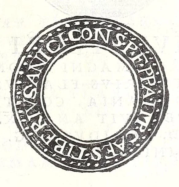 An illustration from Fasti et trivmphi Rom. a Romvlo rege vsqve ad Carolvm V. Caes. Aug., sive, Epitome regum, consulum, dictatorum, magistror. equitum, tribunorum militum consulari potestate, censorum, impp. & aliorum magistratuum Roman. cum orientalium tum occidentalium, ex antiquitatum monumentis maxima cum fide ac diligentia desumpta, 1557, leaf 155