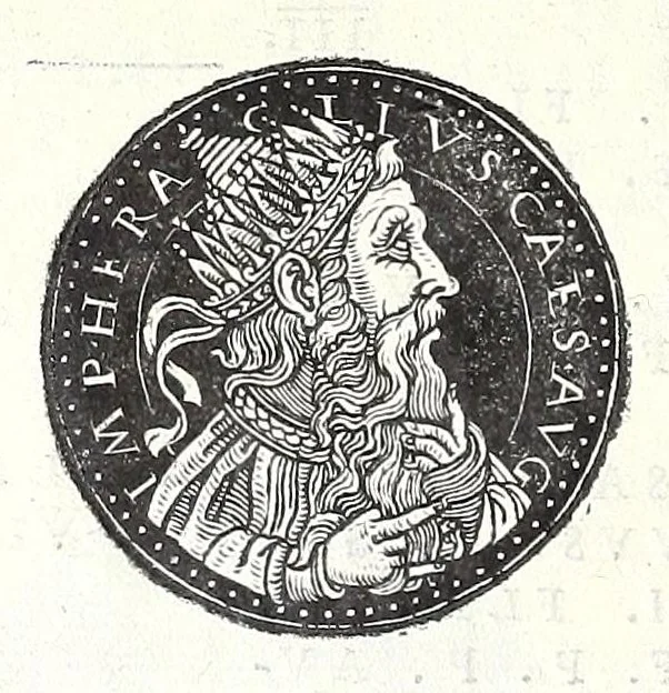 An illustration from Fasti et trivmphi Rom. a Romvlo rege vsqve ad Carolvm V. Caes. Aug., sive, Epitome regum, consulum, dictatorum, magistror. equitum, tribunorum militum consulari potestate, censorum, impp. & aliorum magistratuum Roman. cum orientalium tum occidentalium, ex antiquitatum monumentis maxima cum fide ac diligentia desumpta, 1557, leaf 158
