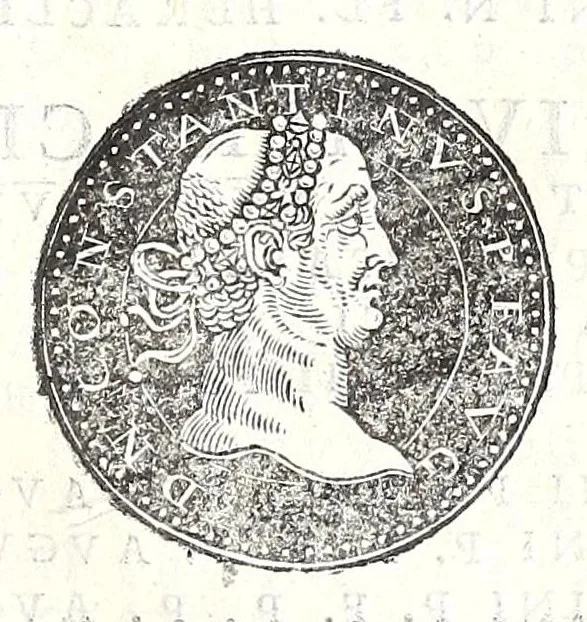 An illustration from Fasti et trivmphi Rom. a Romvlo rege vsqve ad Carolvm V. Caes. Aug., sive, Epitome regum, consulum, dictatorum, magistror. equitum, tribunorum militum consulari potestate, censorum, impp. & aliorum magistratuum Roman. cum orientalium tum occidentalium, ex antiquitatum monumentis maxima cum fide ac diligentia desumpta, 1557, leaf 161