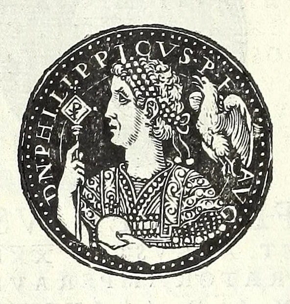 An illustration from Fasti et trivmphi Rom. a Romvlo rege vsqve ad Carolvm V. Caes. Aug., sive, Epitome regum, consulum, dictatorum, magistror. equitum, tribunorum militum consulari potestate, censorum, impp. & aliorum magistratuum Roman. cum orientalium tum occidentalium, ex antiquitatum monumentis maxima cum fide ac diligentia desumpta, 1557, leaf 166