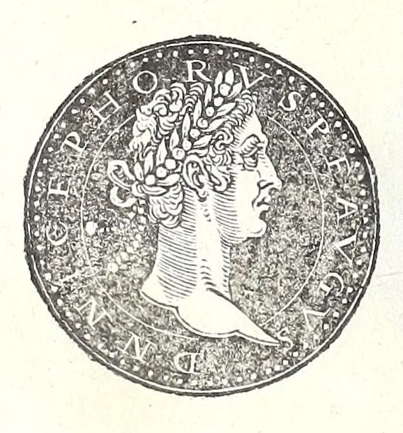 An illustration from Fasti et trivmphi Rom. a Romvlo rege vsqve ad Carolvm V. Caes. Aug., sive, Epitome regum, consulum, dictatorum, magistror. equitum, tribunorum militum consulari potestate, censorum, impp. & aliorum magistratuum Roman. cum orientalium tum occidentalium, ex antiquitatum monumentis maxima cum fide ac diligentia desumpta, 1557, leaf 172
