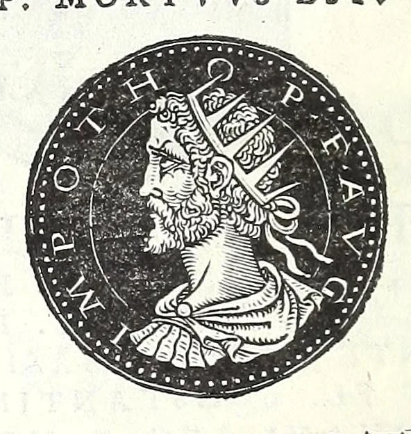 An illustration from Fasti et trivmphi Rom. a Romvlo rege vsqve ad Carolvm V. Caes. Aug., sive, Epitome regum, consulum, dictatorum, magistror. equitum, tribunorum militum consulari potestate, censorum, impp. & aliorum magistratuum Roman. cum orientalium tum occidentalium, ex antiquitatum monumentis maxima cum fide ac diligentia desumpta, 1557, leaf 184