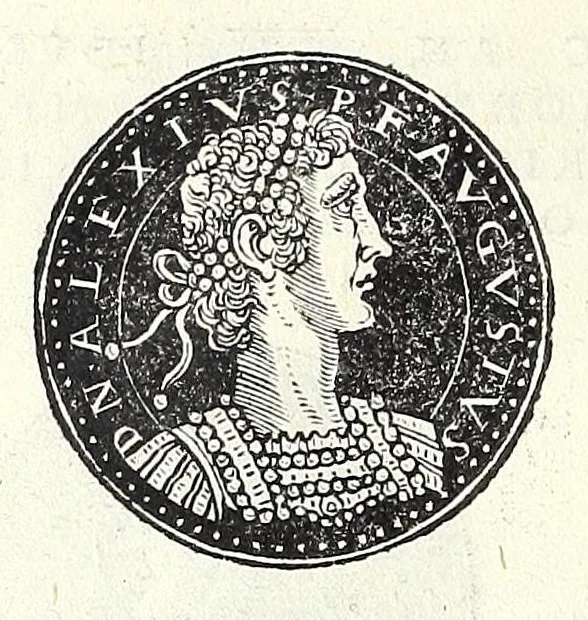 An illustration from Fasti et trivmphi Rom. a Romvlo rege vsqve ad Carolvm V. Caes. Aug., sive, Epitome regum, consulum, dictatorum, magistror. equitum, tribunorum militum consulari potestate, censorum, impp. & aliorum magistratuum Roman. cum orientalium tum occidentalium, ex antiquitatum monumentis maxima cum fide ac diligentia desumpta, 1557, leaf 200