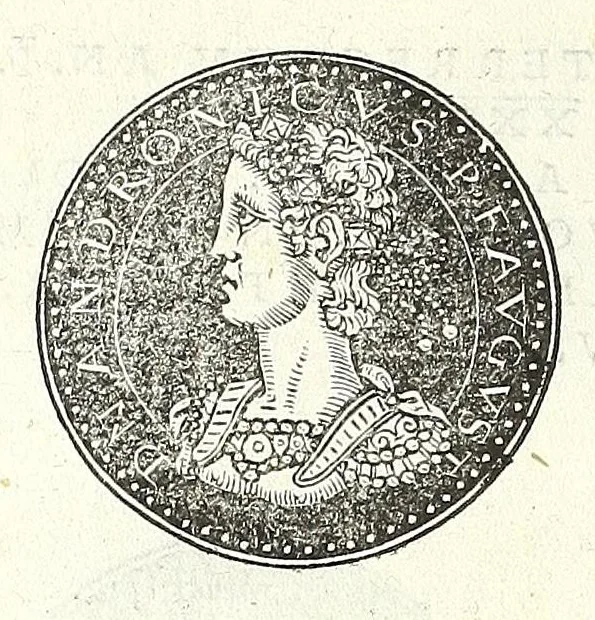 An illustration from Fasti et trivmphi Rom. a Romvlo rege vsqve ad Carolvm V. Caes. Aug., sive, Epitome regum, consulum, dictatorum, magistror. equitum, tribunorum militum consulari potestate, censorum, impp. & aliorum magistratuum Roman. cum orientalium tum occidentalium, ex antiquitatum monumentis maxima cum fide ac diligentia desumpta, 1557, leaf 210