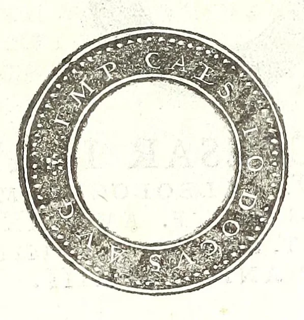 An illustration from Fasti et trivmphi Rom. a Romvlo rege vsqve ad Carolvm V. Caes. Aug., sive, Epitome regum, consulum, dictatorum, magistror. equitum, tribunorum militum consulari potestate, censorum, impp. & aliorum magistratuum Roman. cum orientalium tum occidentalium, ex antiquitatum monumentis maxima cum fide ac diligentia desumpta, 1557, leaf 215
