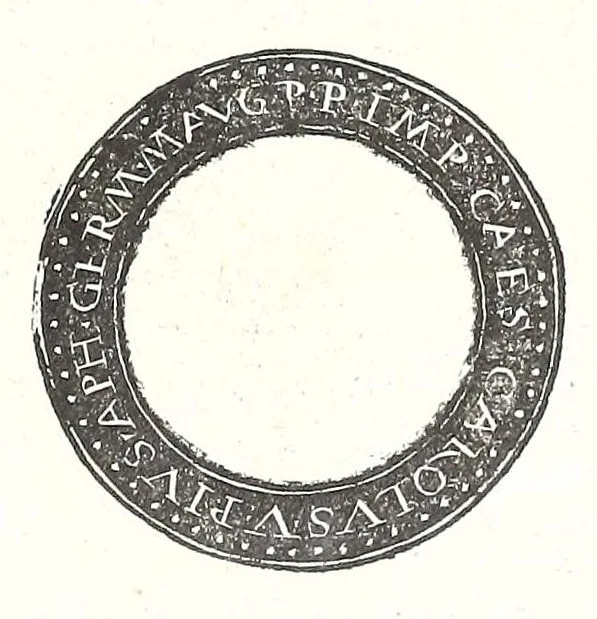 An illustration from Fasti et trivmphi Rom. a Romvlo rege vsqve ad Carolvm V. Caes. Aug., sive, Epitome regum, consulum, dictatorum, magistror. equitum, tribunorum militum consulari potestate, censorum, impp. & aliorum magistratuum Roman. cum orientalium tum occidentalium, ex antiquitatum monumentis maxima cum fide ac diligentia desumpta, 1557, leaf 221