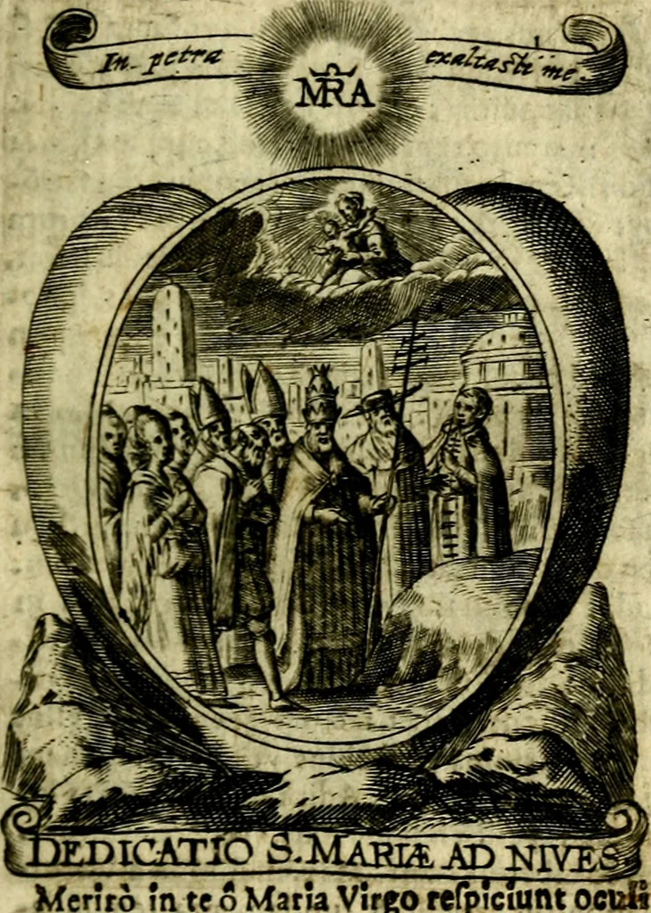 An illustration from Fasti Mariani cum illustrium diuorum imaginib. & elogijs prope DC. in singulos anni menses diésq SS. natales distributis, 1630, leaf 116