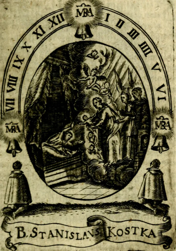 An illustration from Fasti Mariani cum illustrium diuorum imaginib. & elogijs prope DC. in singulos anni menses diésq SS. natales distributis, 1630, leaf 142