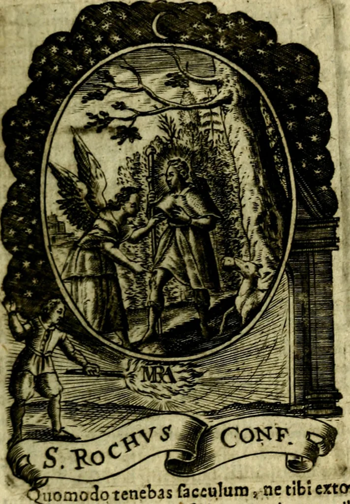 An illustration from Fasti Mariani cum illustrium diuorum imaginib. & elogijs prope DC. in singulos anni menses diésq SS. natales distributis, 1630, leaf 148
