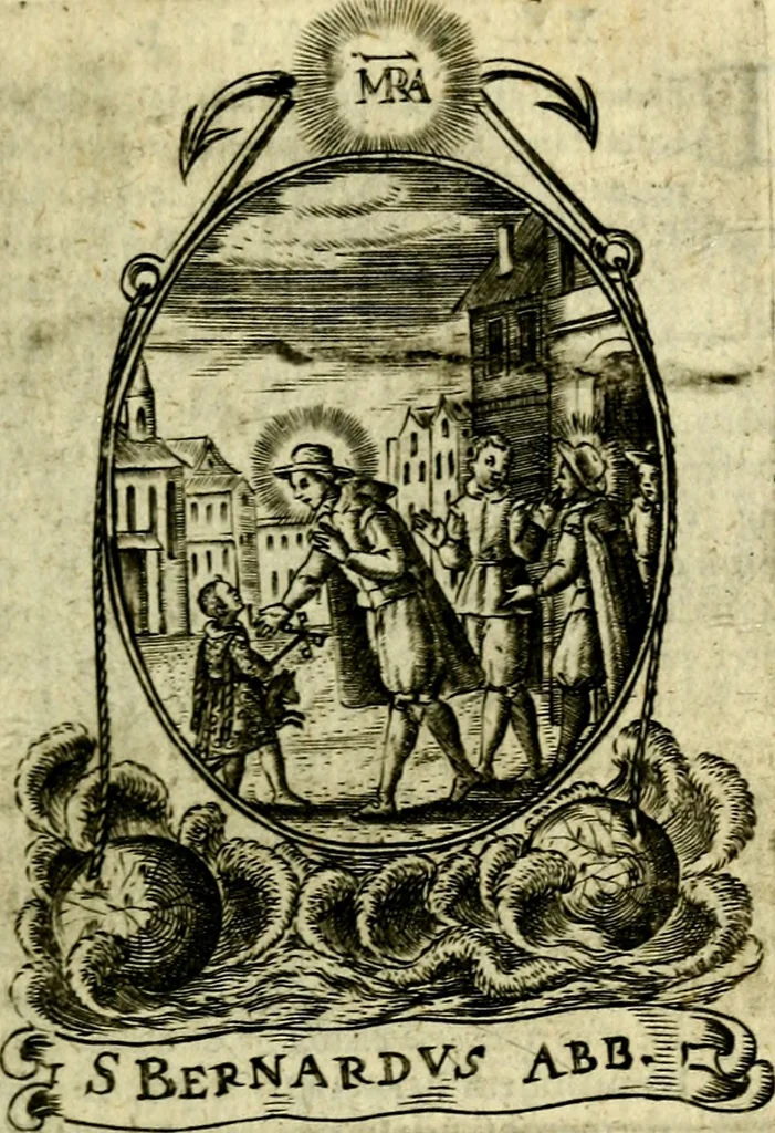 An illustration from Fasti Mariani cum illustrium diuorum imaginib. & elogijs prope DC. in singulos anni menses diésq SS. natales distributis, 1630, leaf 162