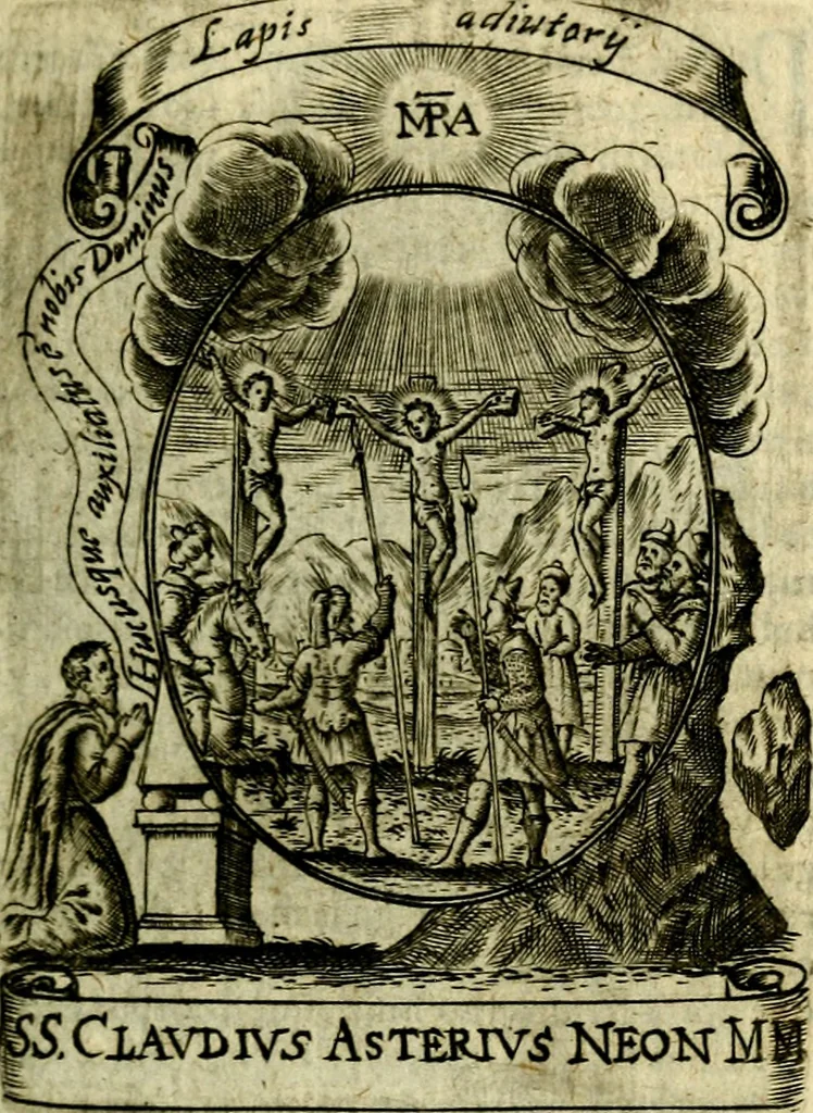 An illustration from Fasti Mariani cum illustrium diuorum imaginib. & elogijs prope DC. in singulos anni menses diésq SS. natales distributis, 1630, leaf 174