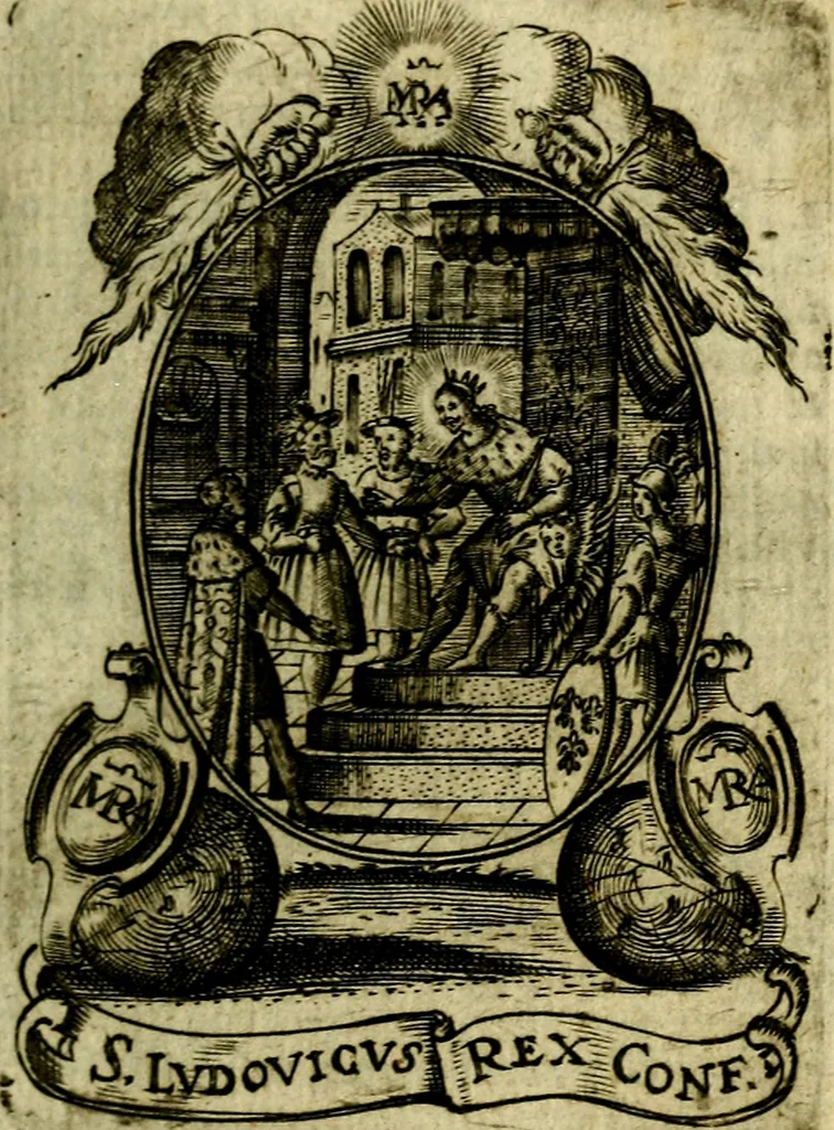 An illustration from Fasti Mariani cum illustrium diuorum imaginib. & elogijs prope DC. in singulos anni menses diésq SS. natales distributis, 1630, leaf 186