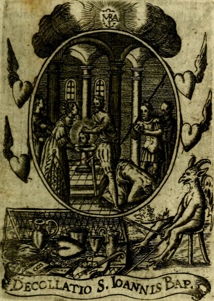 An illustration from Fasti Mariani cum illustrium diuorum imaginib. & elogijs prope DC. in singulos anni menses diésq SS. natales distributis, 1630, leaf 198