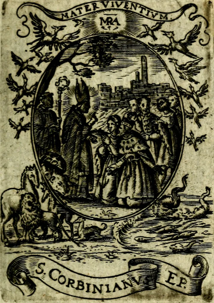 An illustration from Fasti Mariani cum illustrium diuorum imaginib. & elogijs prope DC. in singulos anni menses diésq SS. natales distributis, 1630, leaf 226