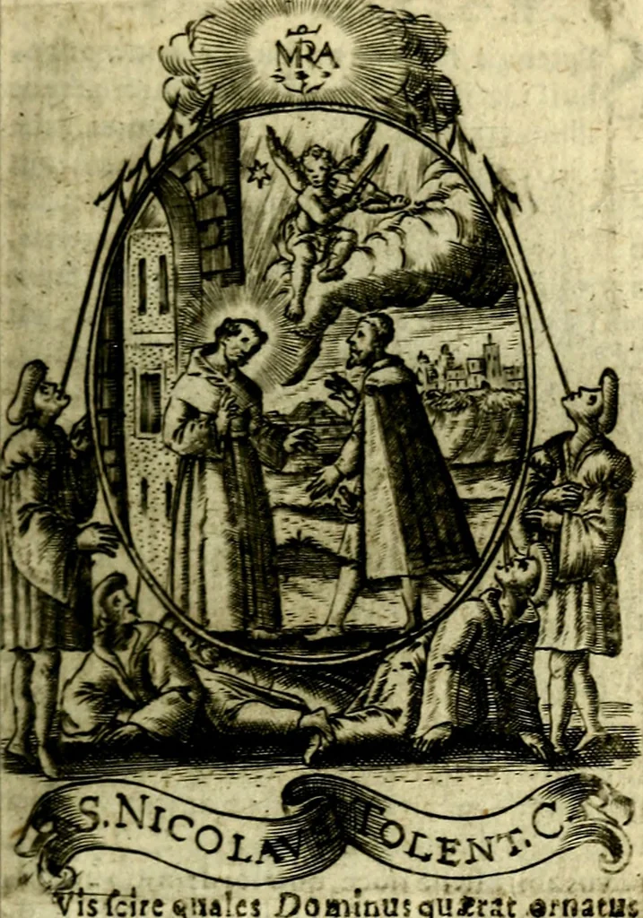 An illustration from Fasti Mariani cum illustrium diuorum imaginib. & elogijs prope DC. in singulos anni menses diésq SS. natales distributis, 1630, leaf 234
