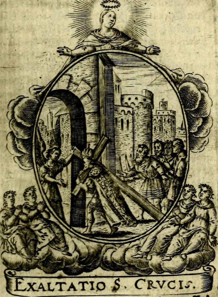 An illustration from Fasti Mariani cum illustrium diuorum imaginib. & elogijs prope DC. in singulos anni menses diésq SS. natales distributis, 1630, leaf 246